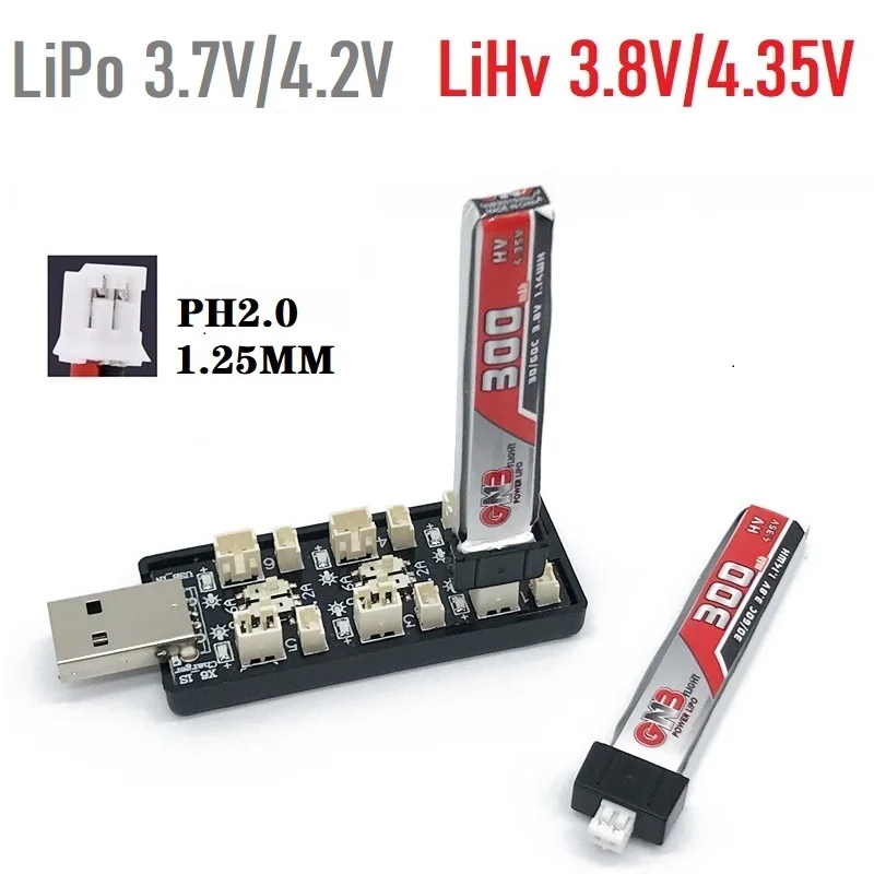 Balance Charger Rc - 6CH USB 1S LiPo/LiHv 3.7V/4.2V 3.8V/4.35V